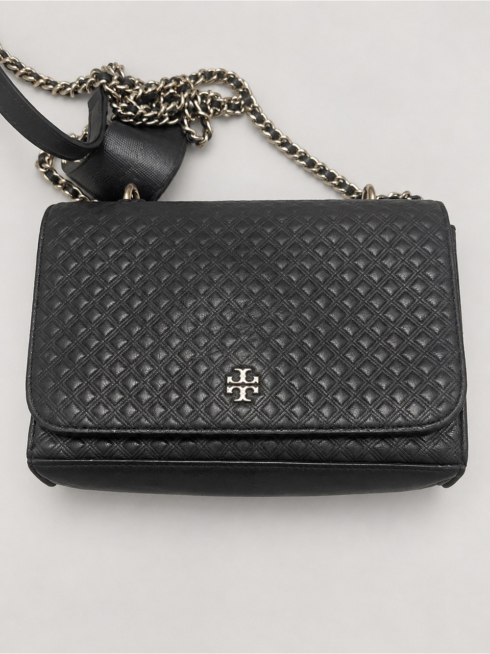 Tory Burch Black Quilted Leather Crossbody with Gold Chain